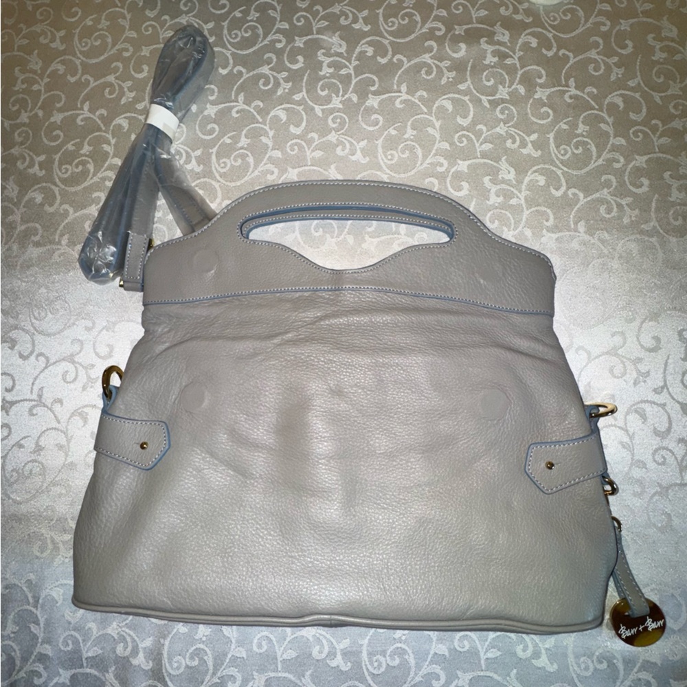 Barr & Barr Gray Leather Fold Over Bag